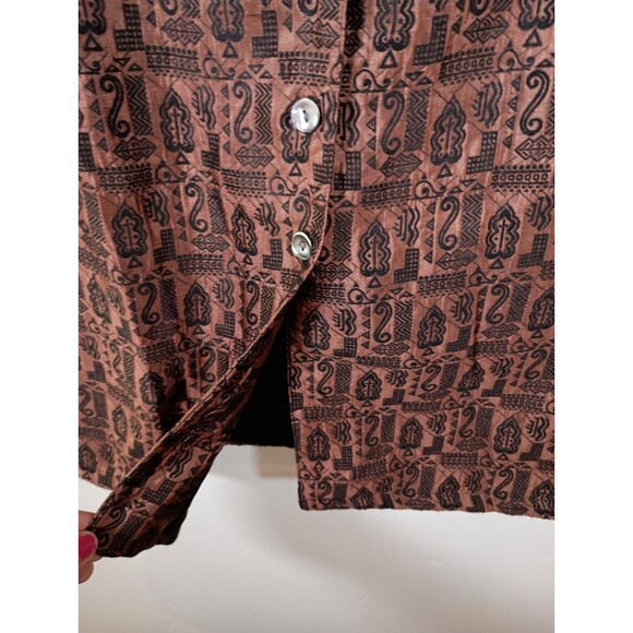 Vintage Chico's Design Silk Rayon Brown Jacket Asian Nehru Button Tunic Size 0 - Picture 6 of 8
